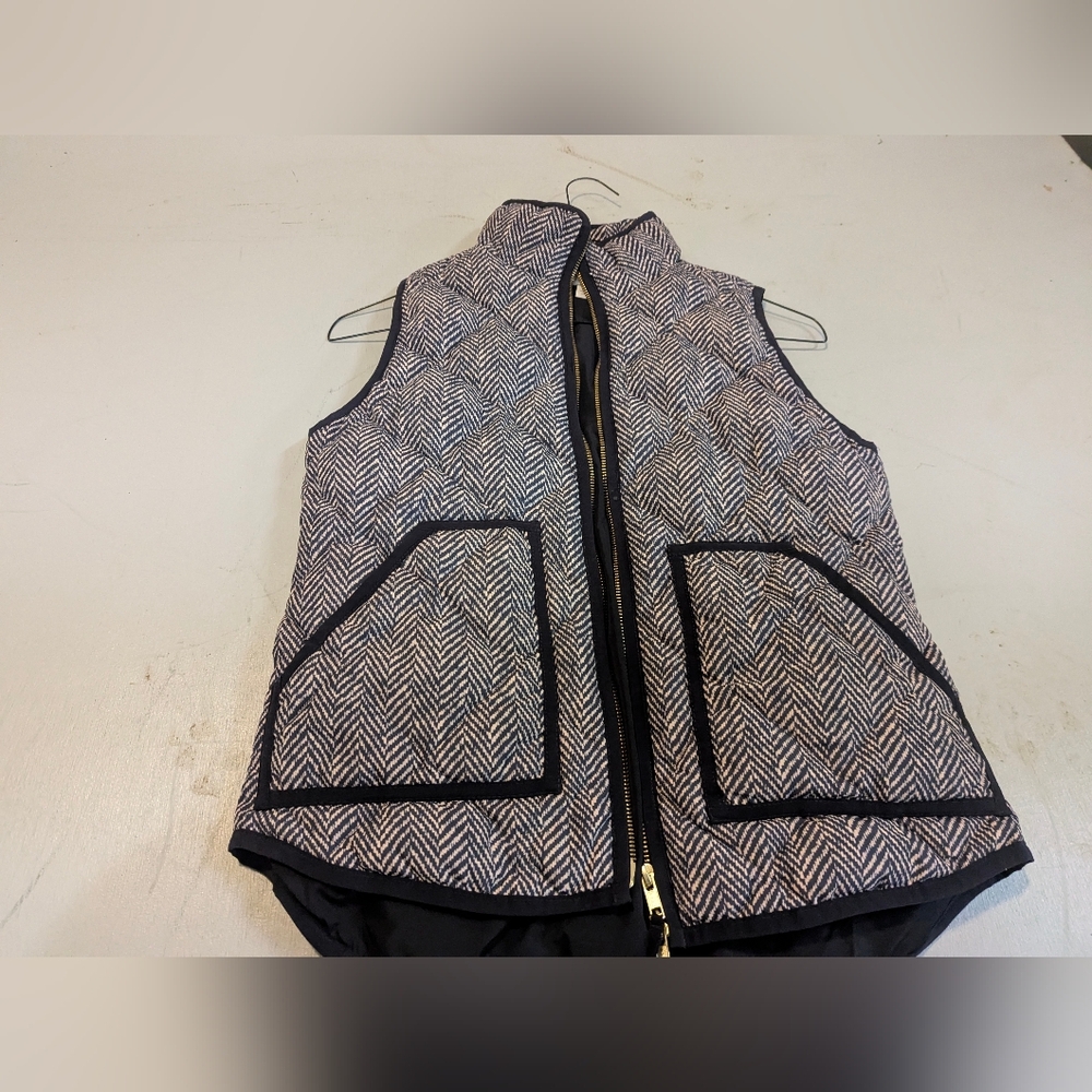 Black and White Quilted Vest with Herringbone Pattern
